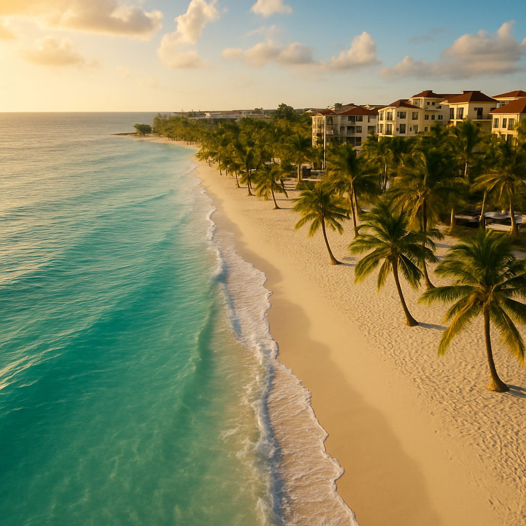 White-sand beach and turquoise water in Montego Bay, Jamaica